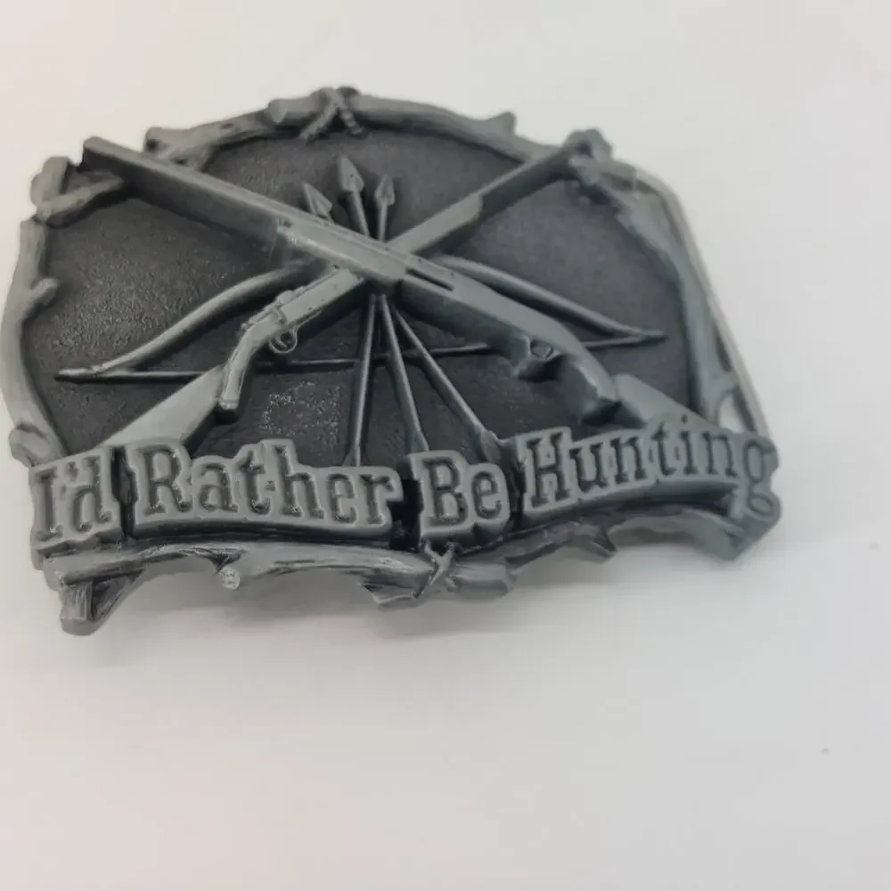 I'd Rather Be Hunting Gun Bow & Arrow Belt Buckle Rifle
